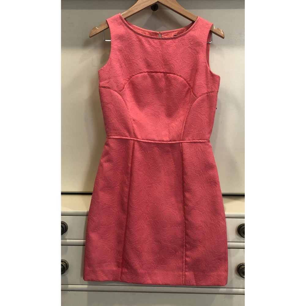 Tahari Arthur S Levine Coral Sheath Dress Pink Floral Jacquard Size 2P Petite